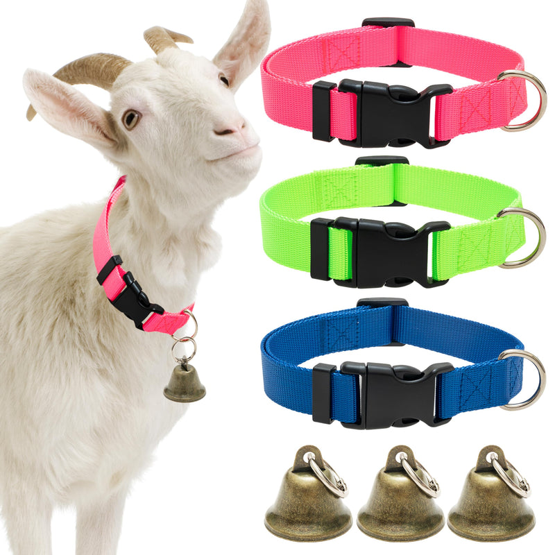3 Pack Goat Collars with Bells, Adjustable Pet Collar & Anti-Lost Loud Bronze Grazing Copper Bells Accessories for Small Farm Animal Sheep Cow Goat (Neck 13.8"-20.9") - PawsPlanet Australia
