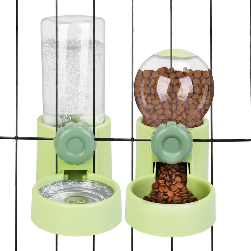 1L Kennel Gravity Pet Feeder and Waterer Set, Crate Auto Feeder Dish for Small Pets Cat Puppy Ferret Bunny Guinea Pig, Detachable Hanging Cage Automatic Food Water Dispenser (Green) - PawsPlanet Australia