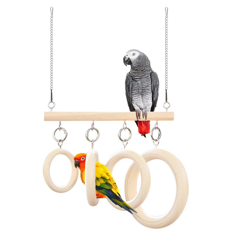 Bird Swing Rings for Cage,Hanging Bird Toys Natural Wooden,Bird Perch Climbing Toys,Parrot Perch Stand for Conure,Budgie,Cockatiel,Lovebird,Canary,Finch,Hamster,Small Pets Accessories,4-Ring - PawsPlanet Australia