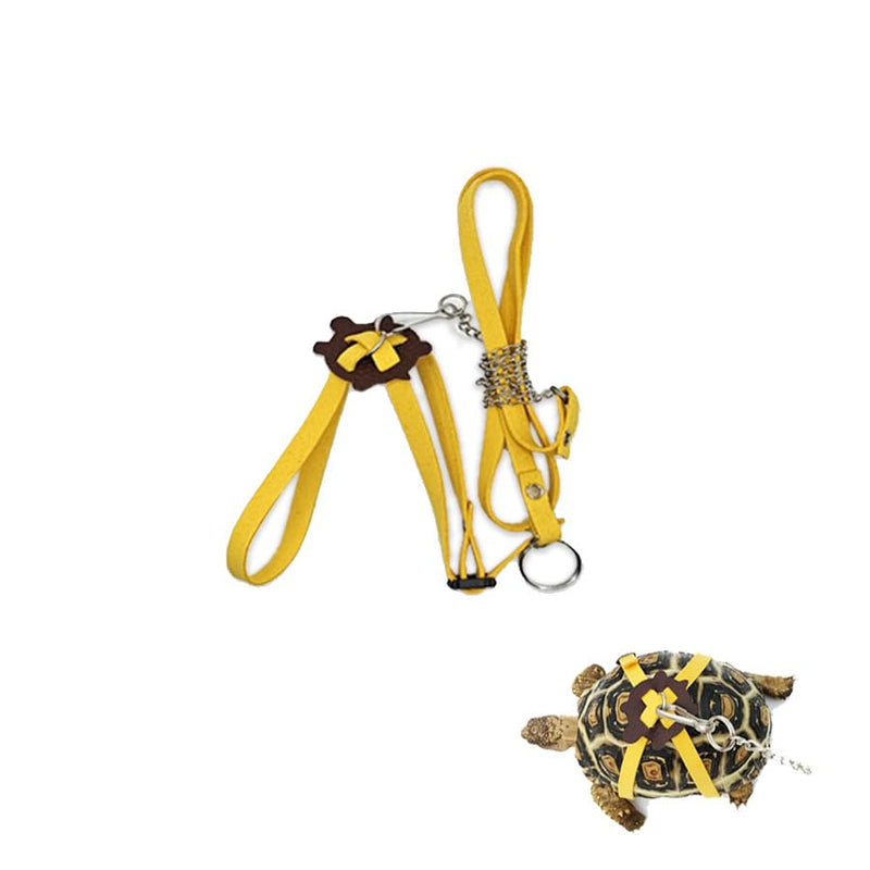 HQSSG Adjustable Tortoise Harness Leash – Soft Suede Strap & Stainless Steel Chain –Pet Turtle Leather Harness and Leash Harness Pet Walking Rope for Small Medium for Shells Up to 7.9"/15.7" Large Lemon Yellow - PawsPlanet Australia