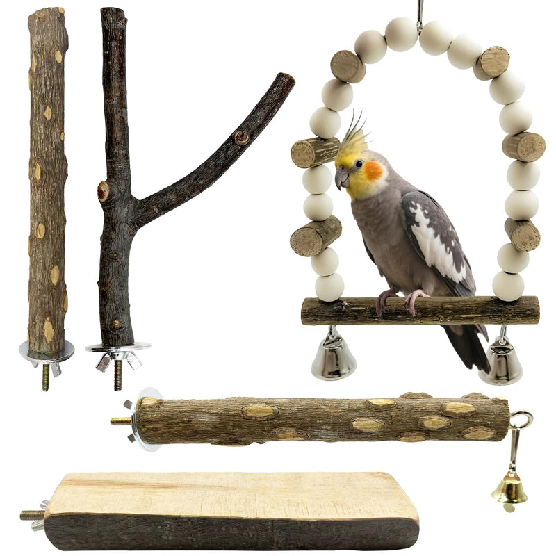 5Pcs Natural Wooden Bird Perch Set – Parrot Perch Toys, Bird Cage Perches, Cage Accessories for Budgies, Cockatiels, Lovebirds, Finches, and Other Small to Medium Birds Brown 5PCS-A - PawsPlanet Australia