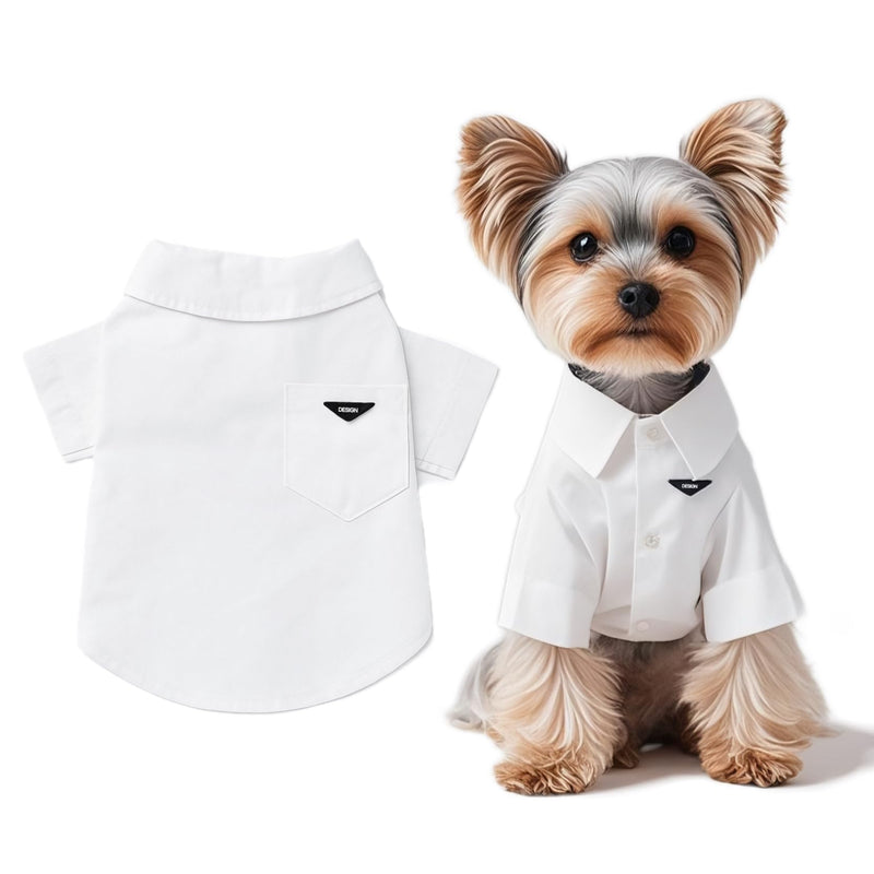 Luxury Pet Dress Shirt – White Designer Button-Up Outfit, Custumes, Formal Dog Shirt for Wedding, Birthday Party, Photoshoot, Puppy & Kitten Fashion Apparel (Medium 5.6–8.8 lbs) Medium 5.6–8.8 lbs - PawsPlanet Australia