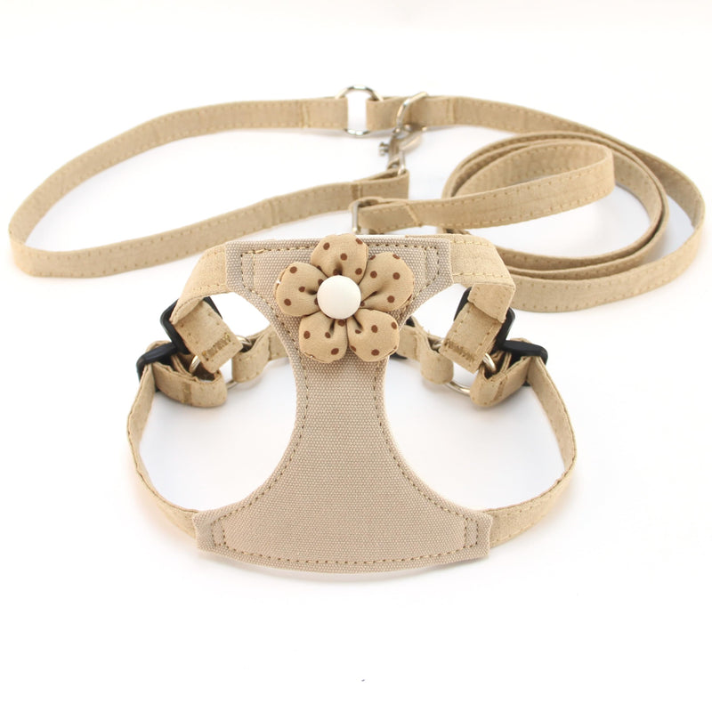 Dog Harness with Leash and Flower, Cute Breathable Puppy Harness Easy for Walking, No Pull No Choke Escape Proof Pet Harness, Brown M - PawsPlanet Australia