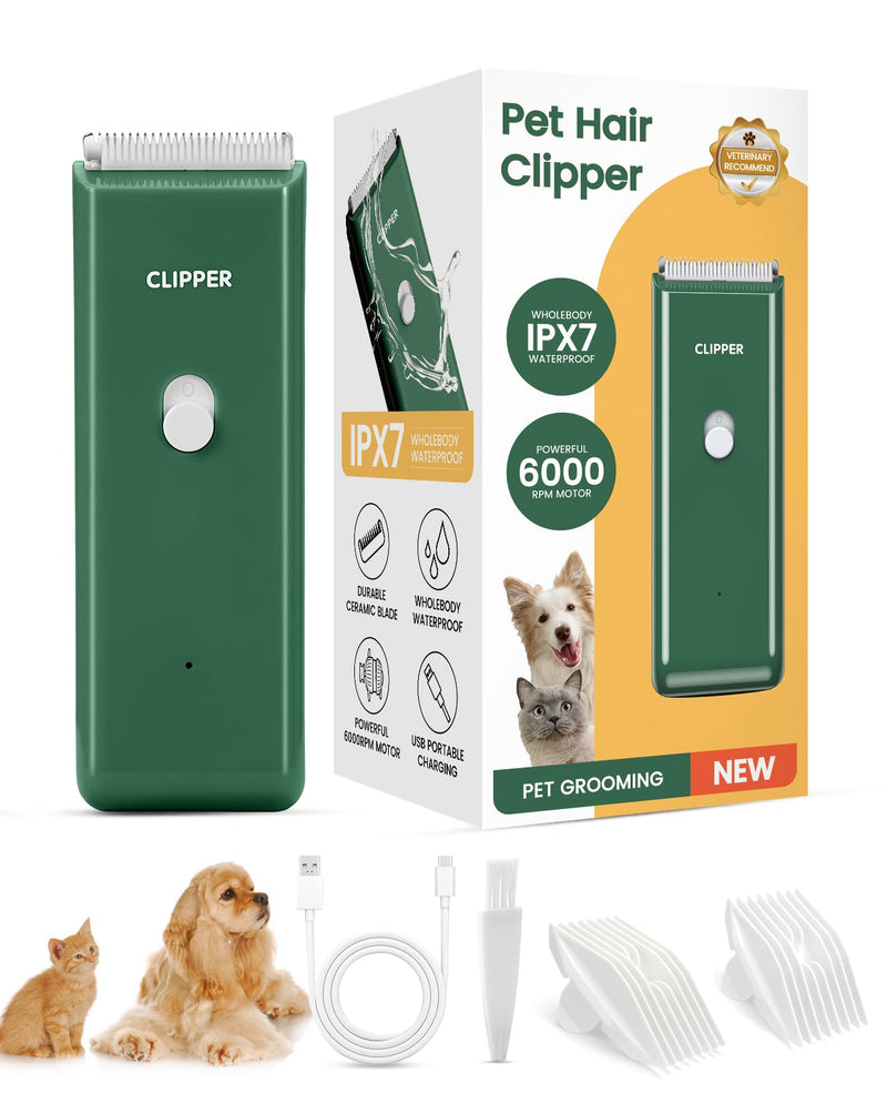 Pet Clippers for Dog Hair Grooming Low Noise, Rechargeable Cordless Cat Shaver with Ceramic Blade,Portable Pet Hair Trimmer for Matted & Long Hair Green - PawsPlanet Australia