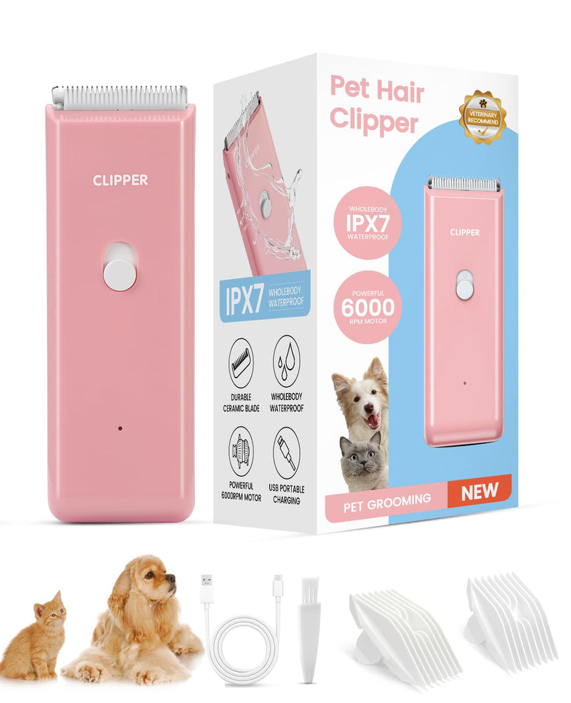 Pet Clippers for Dog Hair Grooming Low Noise, Rechargeable Cordless Cat Shaver with Ceramic Blade,Portable Pet Hair Trimmer for Matted & Long Hair Pink