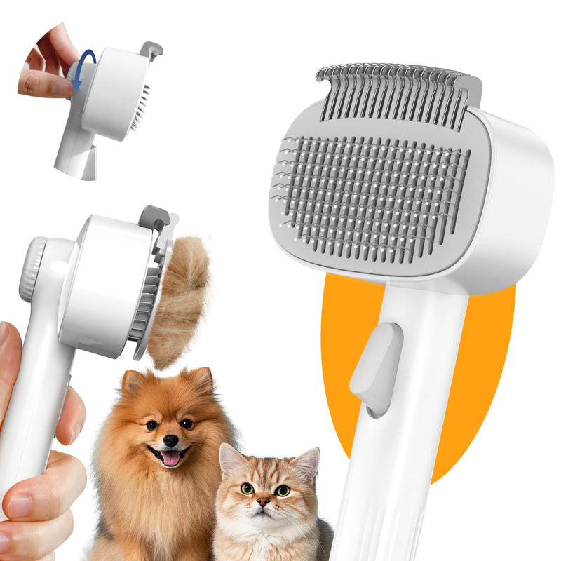 Dog & Cat Brush for Shedding, 2 in 1 Self Cleaning Deshedding Brush with Adjustable Bristle Length & Dematting Comb, Skin Friendly Grooming Tool for Long & Medium-Long Hair Pets Gray - PawsPlanet Australia