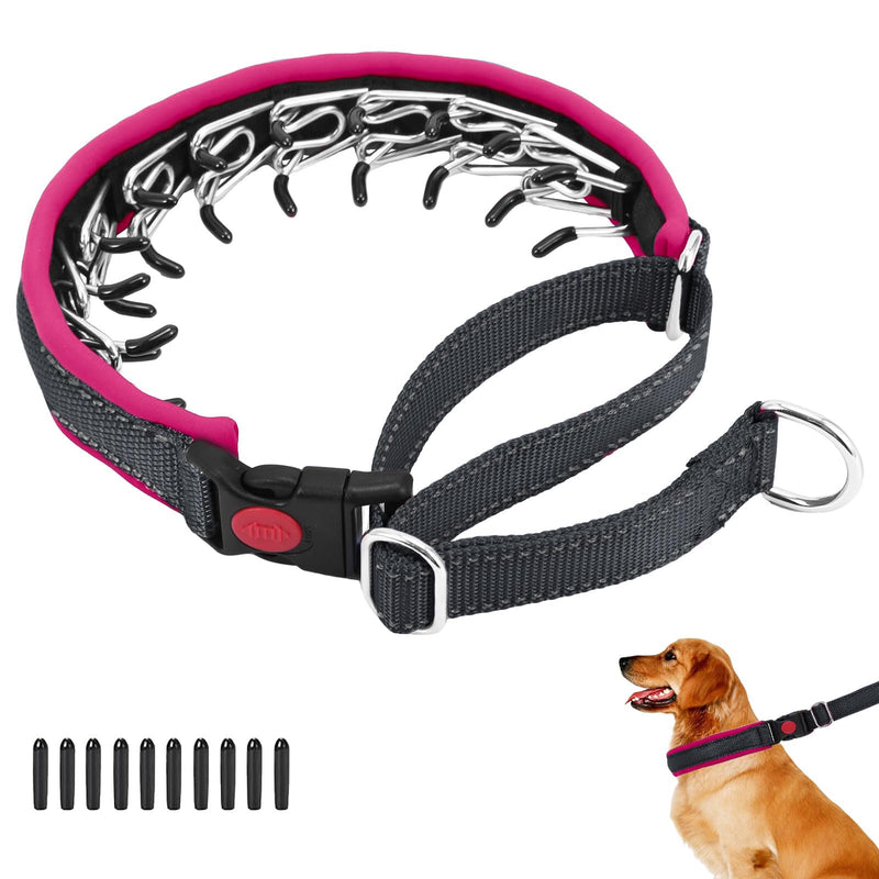 Martingale No Pull Dog Collar for Large Medium Small Dogs, Heavy Duty Nylon Reflective Adjustable Anti Pull Slip Collar with Buckle for Training Walking M Black Hot Pink M (15"-23" Neck, 1.5" Wide) - PawsPlanet Australia