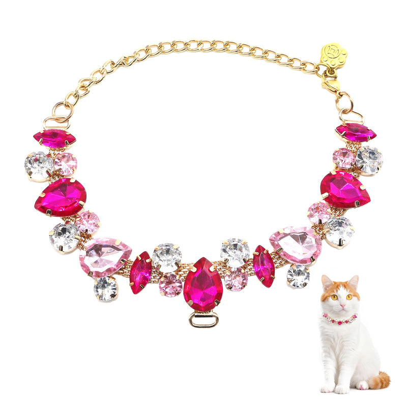 Dog and Cat Gold Necklace, Adjustable Rhinestone Crystal Pet Necklace Collar, Puppy Kitten Jewelry Accessories with Cute Pet Paw, Cat Dog Chain Collar for Small Medium Pets (Pink, S) - PawsPlanet Australia