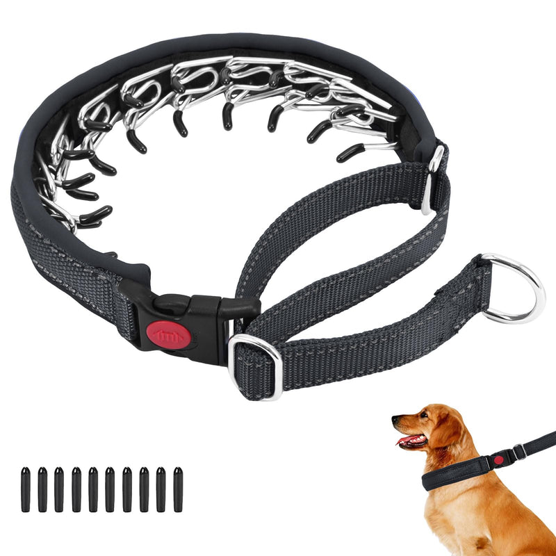 Martingale No Pull Dog Collar for Large Medium Small Dogs, Heavy Duty Nylon Reflective Adjustable Anti Pull Slip Collar with Buckle for Training Walking L Black Black L (19"-26" Neck, 1.5" Wide) - PawsPlanet Australia