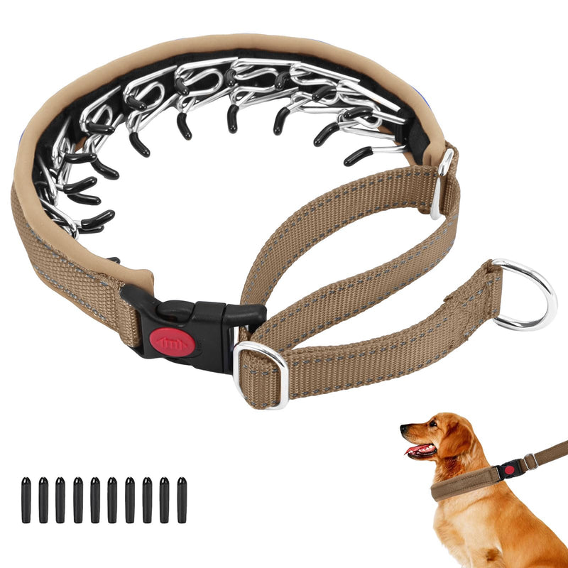 Martingale No Pull Dog Collar for Large Medium Small Dogs, Heavy Duty Nylon Reflective Adjustable Anti Pull Slip Collar with Buckle for Training Walking M Khaki M (15"-23" Neck, 1.5" Wide) - PawsPlanet Australia