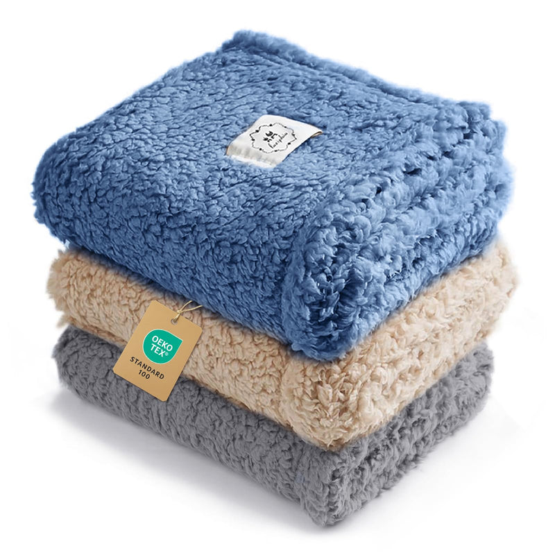 Luciphia 1 Pack 3 Calming Dog Blanket Fluffy Premium Fleece Pet Blankets Soft Sherpa Throw for Dogs Puppy Cat Grey/Beige/HazeBlue Large (41" x31") Large (Pack of 3) - PawsPlanet Australia