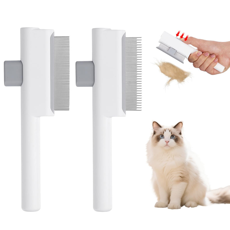 2 Pcs Self-Cleaning Flea Comb for Cats – Dual-Tooth and Gentle Cat Comb for Long and Short Hair – Ergonomic Zen Brush for Healthier Cats and Cleaner Homes (White) White - PawsPlanet Australia