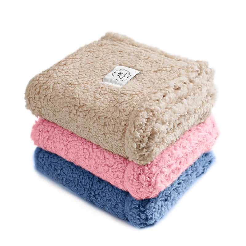 Luciphia 1 Pack 3 Calming Dog Blanket Fluffy Premium Fleece Pet Blankets Soft Sherpa Throw for Dogs Puppy Cat Beige/Pink/HazeBlue Medium (30" x20") Medium (Pack of 3) - PawsPlanet Australia