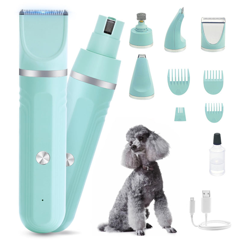 Dogs Hair Clippers Grooming Kit with Nail Grinder,4-in-1 Dog & Cat Grooming Kit - & 4 Guide Combs, Low Noise Dog Clippers for Grooming Small Medium Pets，Pet Face Shaver for Paw,Nail,Body,Ear (Green) green - PawsPlanet Australia