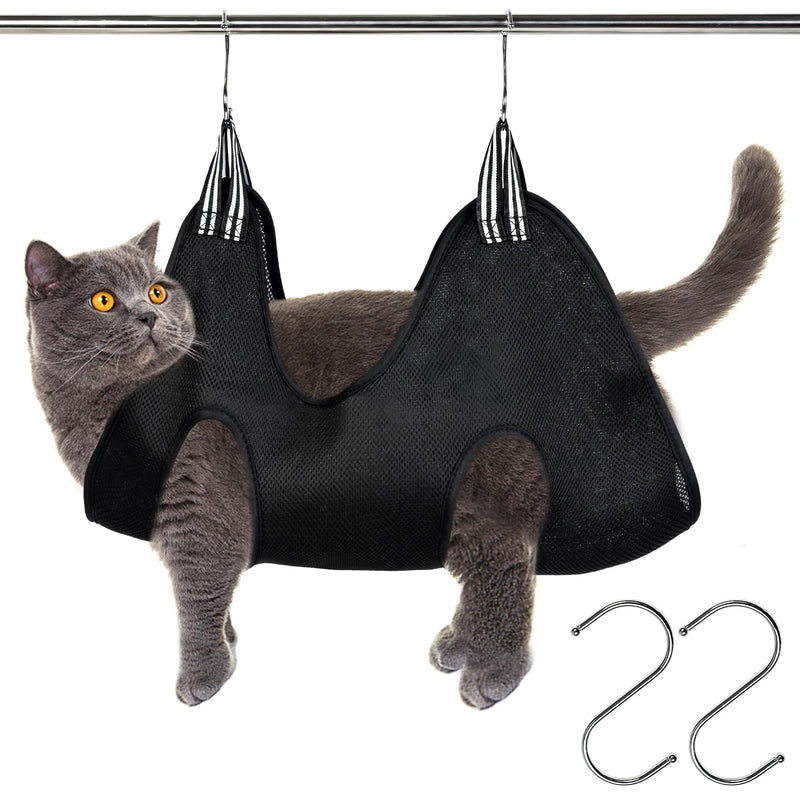 Pet Grooming Hammock for Cats & Dogs, Breathable Mesh Dog Hanging Harness for Nail Trimming, Grooming, Bathing Includes S Hooks, Dog Hammock/Grooming Sling (Black,M) - PawsPlanet Australia