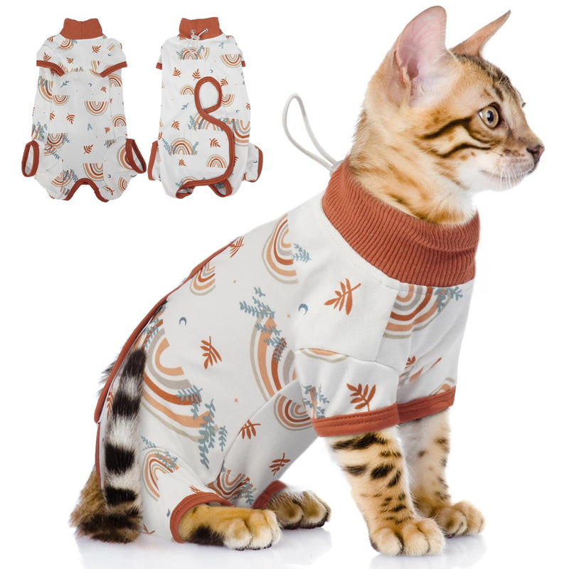 QBLEEV Cat Recovery Suit for Post Surgery, Spay Neuter Suit for Cats, Soft Stretchy Cotton Cat Onesie for Skin Diseases, Anti-Lick Surgical Shirt Pajamas for Abdominal Wound, Kitten Cone Alternative Medium Rainbow - PawsPlanet Australia