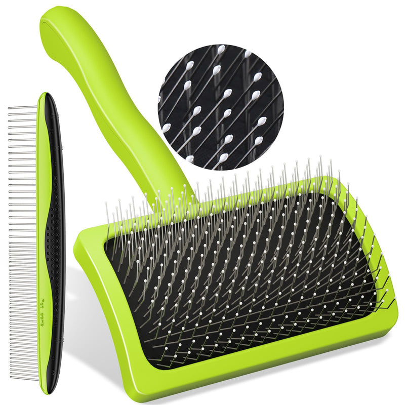 Pecute Slicker Brush for Dogs Cats with Air-Cushion and Soft Pins, Dog Brush for Shedding Massaging Grooming, Lightweight Cat Brush with Pet Comb, Gently Removes Loose Fur Undercoat S Curved Head (Gentle Smoothing) - PawsPlanet Australia