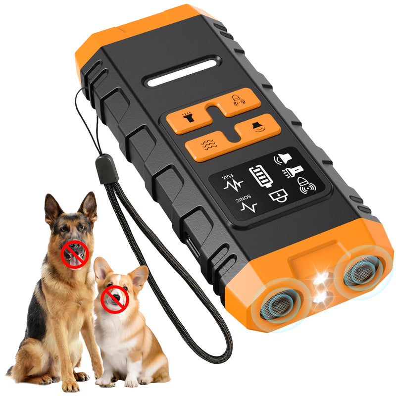 2025 Upgraded Anti Barking Device for Dogs, Ultrasonic Dog Bark Deterrent, Dog Bark Deterrent Devices, Best Anti-Barking Device, 4 Modes & LED Light & LCD Screen Portable Indoor & Outdoor Orange - PawsPlanet Australia