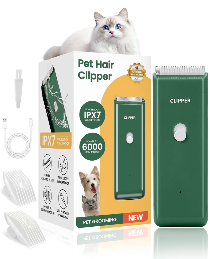 Dog Clipper for Matted & Long Hair,Quiet Pet Paw Hair Trimming Groomer,Handy Cordless Rechargeable Waterproof Shaver Kits for Cats,Small Dogs & Animals Green