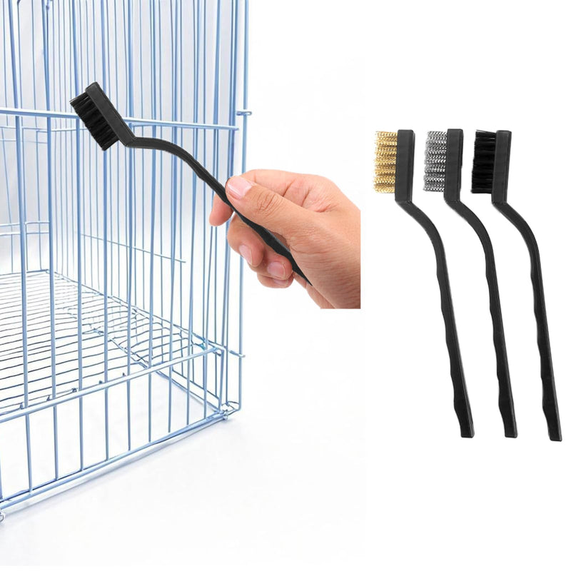 3PCS Bird Cage Cleaning Brush Set Copper,Nylon & StainlessSteel Brushes for ParrotCages,Kennels,Perches and More - PawsPlanet Australia