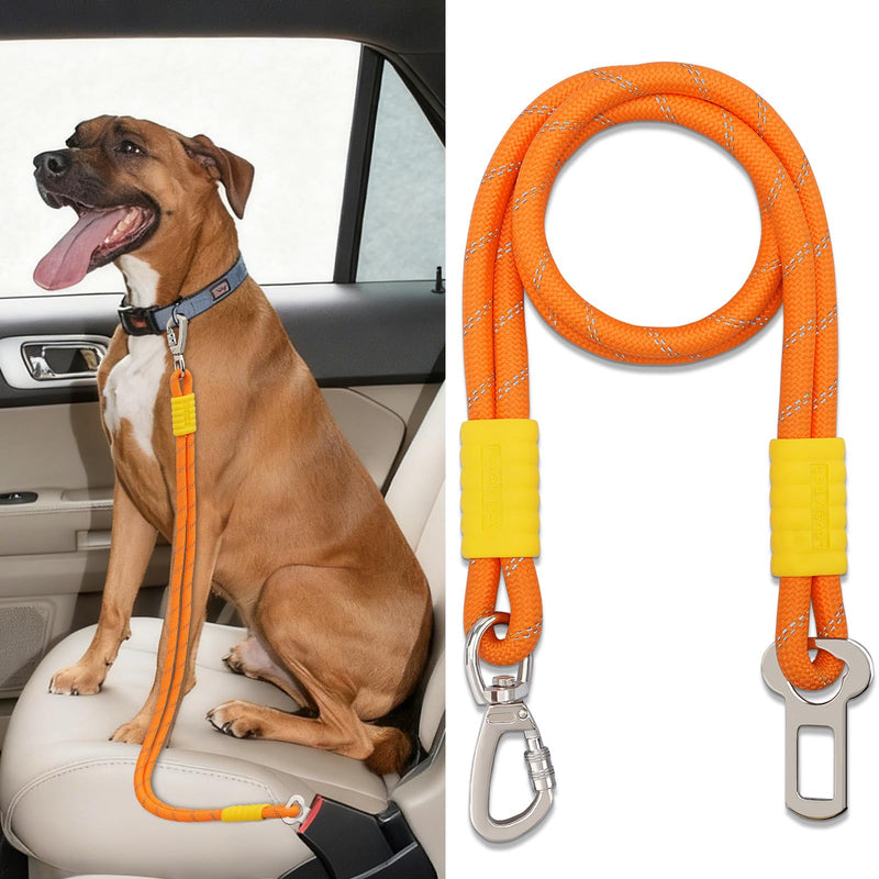 Pawaboo Dog Seatbelt for Car, Dog Car Harness Leash with Dual Round Ropes Enhance Strength, Pet Vehicle Safety Belt Leash with 360-degree Swivel Metal Buckle, Reflective Dogs Restraint Tether, Orange - PawsPlanet Australia