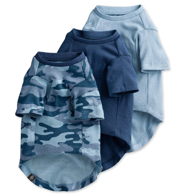 Toby II - The Perfect Tee, 3 Pack Short Sleeve Pet T-Shirt 100% Organic Cotton Tees Clothes for Small, Medium, Large Dogs, Navy Camo, XX-Small XX-Small (4-7 lbs) - PawsPlanet Australia