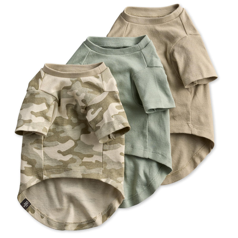 Toby II - The Perfect Tee, 3 Pack Short Sleeve Pet T-Shirt 100% Organic Cotton Tees Clothes for Small, Medium, Large Dogs, Sage Camo, Small (10-25 lbs) Small (10-25 lbs) - PawsPlanet Australia