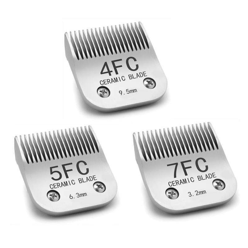 Docal Detachable Clipper Ceramic Blades 4FC/5FC/7FC Silver, Dog Grooming Clipper Replacement Blades Compatible with KM Series Clippers, Most A5, Size-4FC/5FC/7FC, Cut Length 3.2mm to 9.5mm, 3 Packs 4FC+5FC+7FC - PawsPlanet Australia
