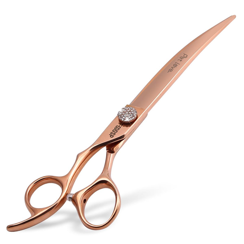 Professional Left Handed Curved Dog Grooming Scissors 8'' Downward 30° Rose Gold Titanium Japan 440C Pet Grooming Trimming Shears for Large Dog Poodle(8,Curved) 8.0‘’ Lefty Curved - PawsPlanet Australia
