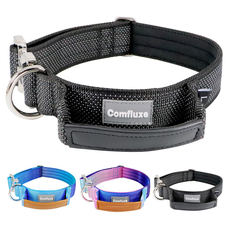 Upgrade Reflective Tactical Military Dog Collar with Leather Handle & Neoprene Padded for Medium Dogs, Wide Thick Heavy Duty Dog Collar with Quick Release Metal Buckle for Training (Black, M) Black M (13”-18”) - PawsPlanet Australia