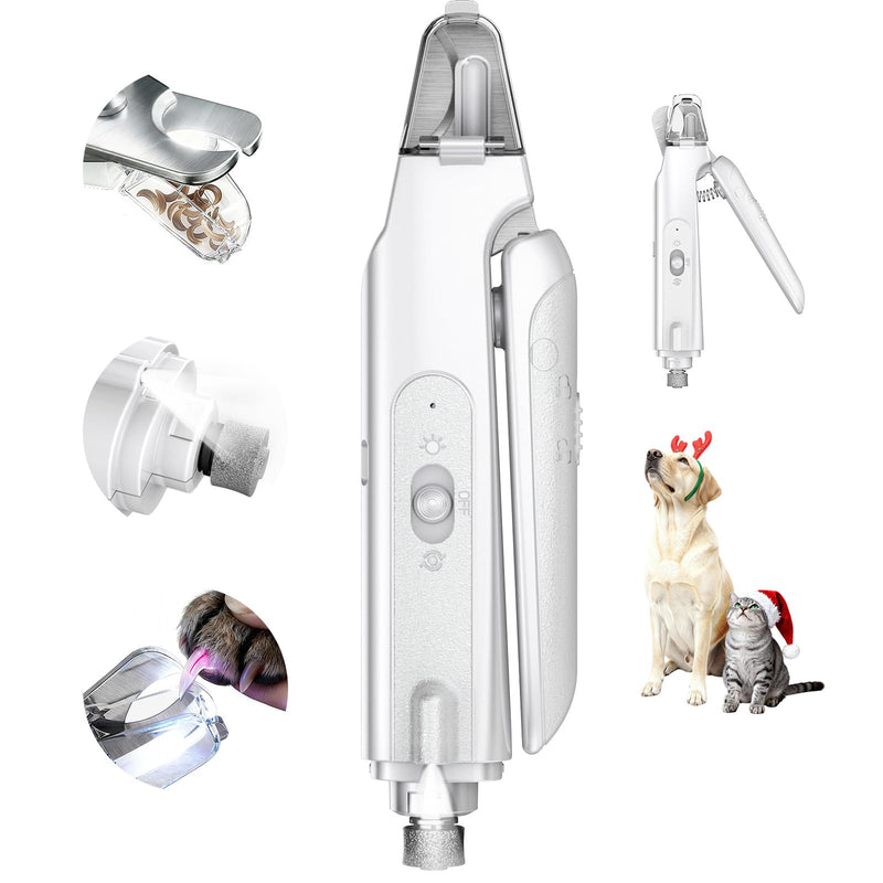 2-in-1 Cat Nail Clippers & Dog Nail Clippers Trimmers for Large Medium Small Dogs Cats Claw Trimmer Quick Sensor and Safety Guard USB Rechargeable with 2 LED Lights Dogs Nail Trimmer White 2th Generation - PawsPlanet Australia