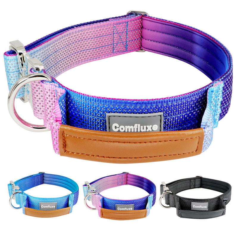 Tactical Dog Collar, Wide Thick Reflective Tactical Military Dog Collar with Handle for Large Dogs, Soft Padded Heavy Duty Dog Collar with Quick Release Metal Buckle (Purple, L) Purple Neck Girth: 16”-26”