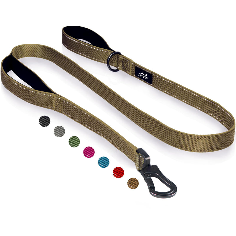 TwoEar 6FT 1IN Strong Brown Dog Leash with 2 Padded Handles, Traffic Handle Extra Control, Comfortable Soft Dual Handle, Auto Lock Hook, Reflective Walking Lead for Small Medium and Large Dogs 1 in x 6 ft - PawsPlanet Australia