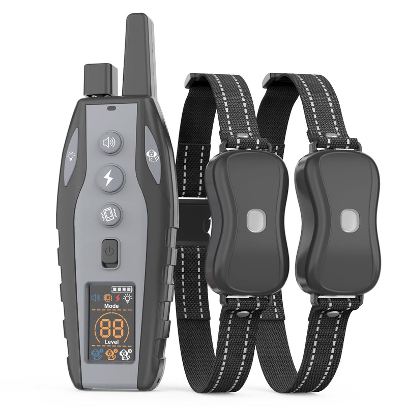 Dog Training Collar with Remote Color Screen - 3300 FT Remote Control Range, Dog Shock Collar with 3 Training Modes, 2 Rechargeable Waterproof ECollar for Dogs Training 15-125LBS Grey 2 Pack - PawsPlanet Australia