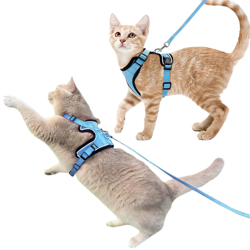 Luxelle 2 Pack Escape-Proof Cat Harness and Leash Set for Walking – Adjustable No Pull Soft Vest with Easy-Wear Buckle, Reflective Straps, Breathable Mesh – Outdoor Travel Harness for Cats & Kittens Sky Blue XS