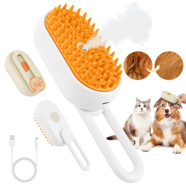 Cat Steam Brush for Shedding – Rechargeable Steam Pet Brush Flea, Anti-Static, Massage, Comb Cleaning All in One Pet Grooming Comb Hair Removal Tool for Cats and Dogs (2 PCS White Brown) - PawsPlanet Australia