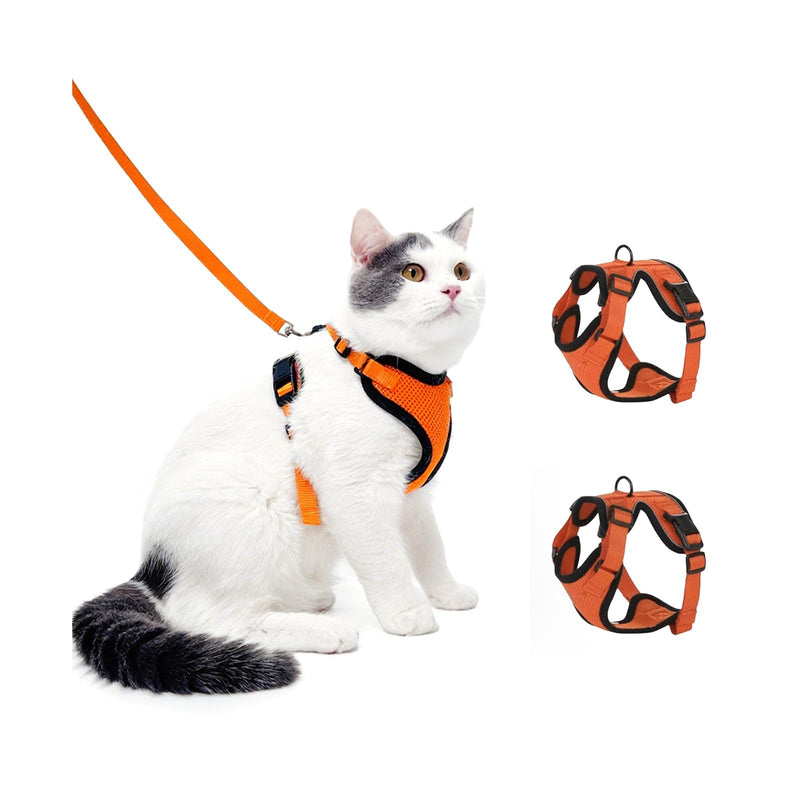 Luxelle 2 Pack Escape-Proof Cat Harness and Leash Set for Walking – Adjustable No Pull Soft Vest with Easy-Wear Buckle, Reflective Straps, Breathable Mesh – Outdoor Travel Harness for Cats & Kittens Orange Red XS - PawsPlanet Australia