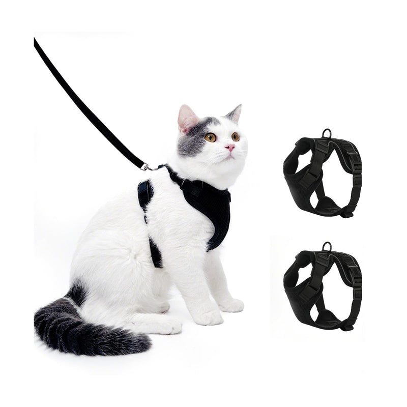 Luxelle 2 Pack Escape-Proof Cat Harness and Leash Set for Walking – Adjustable No Pull Soft Vest with Easy-Wear Buckle, Reflective Straps, Breathable Mesh – Outdoor Travel Harness for Cats & Kittens Black XS - PawsPlanet Australia