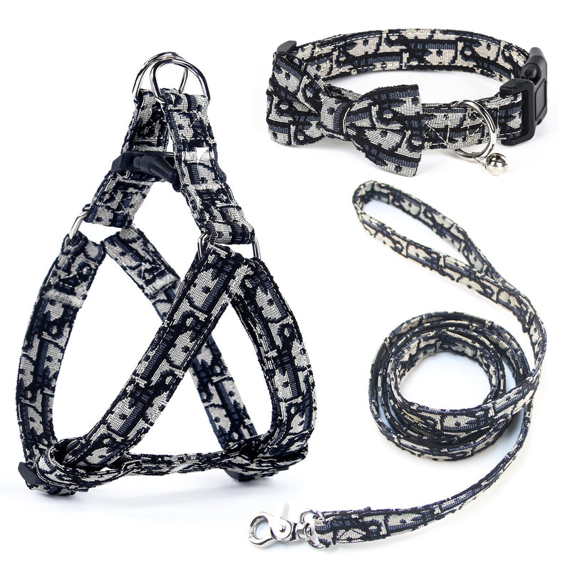 Dog Collar and Harness with Leash Set, Premium Breathable Harnesses for Girl Boy Dogs, No Pull Easy Walking Pet Harness, Black, M BLACK-03 - PawsPlanet Australia