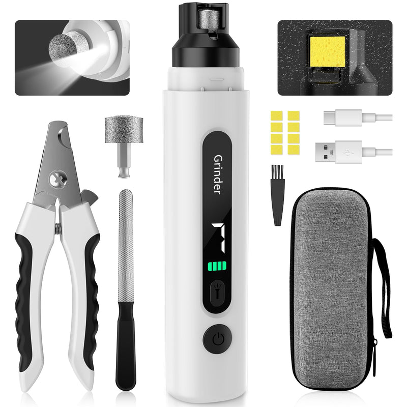 Dog Nail Grinder, 7-Speed Quiet Electric Dog Nail Trimmers, Dog Nail Clippers with Sponge Dust Collection & File for Small Medium Large Dogs, Rechargeable Pet Paw Grooming Supplies Kit White - PawsPlanet Australia