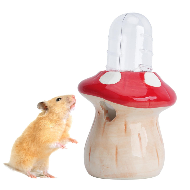 RUIAN Mushroom Hamster Water Bottle with Stand- 60ml Leakproof Ceramic Water Dispenser with Stainless Steel Nozzle for Hamsters, Chinchillas, Small Animal Cages (Red) - PawsPlanet Australia