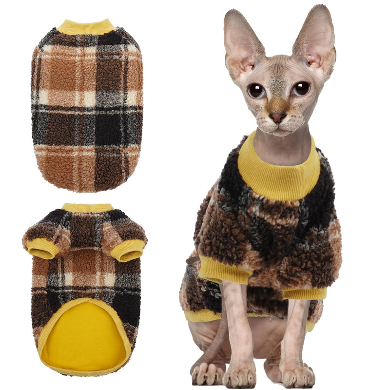 Sphynx Cat Sweater, Soft Fleece Pullover with Sleeves, Warm & Elastic Pet Clothes for Hairless Cats and Small Kittens, Cozy Winter Outfit Yellow XL X-Large - PawsPlanet Australia