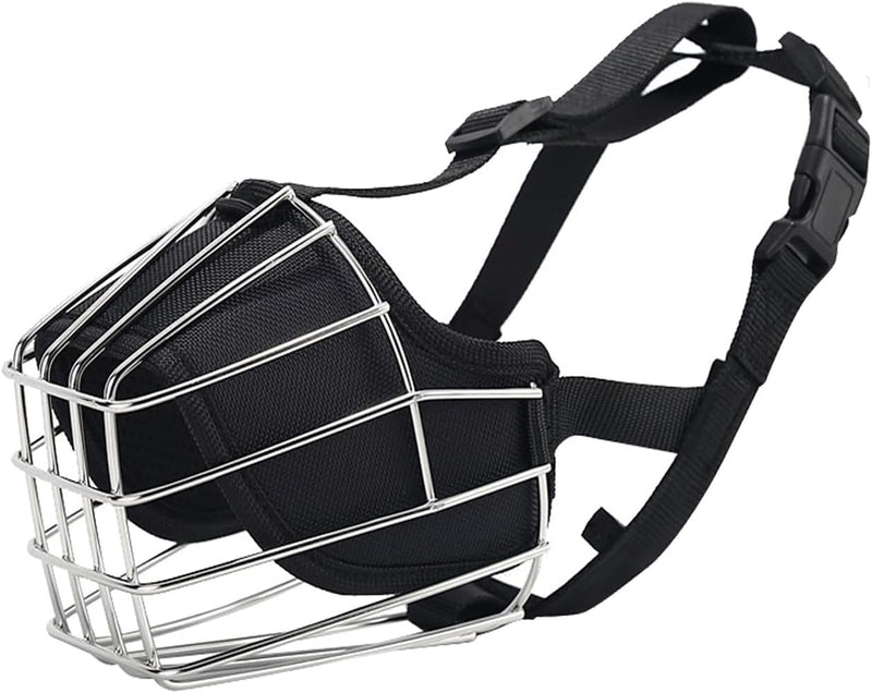 Stainless Steel Dog Muzzle Adjustable Durable Metal Wire Basket for Large and Extra Large Dogs with Leather Straps Breathable, Training, Prevents Biting (L) L - PawsPlanet Australia