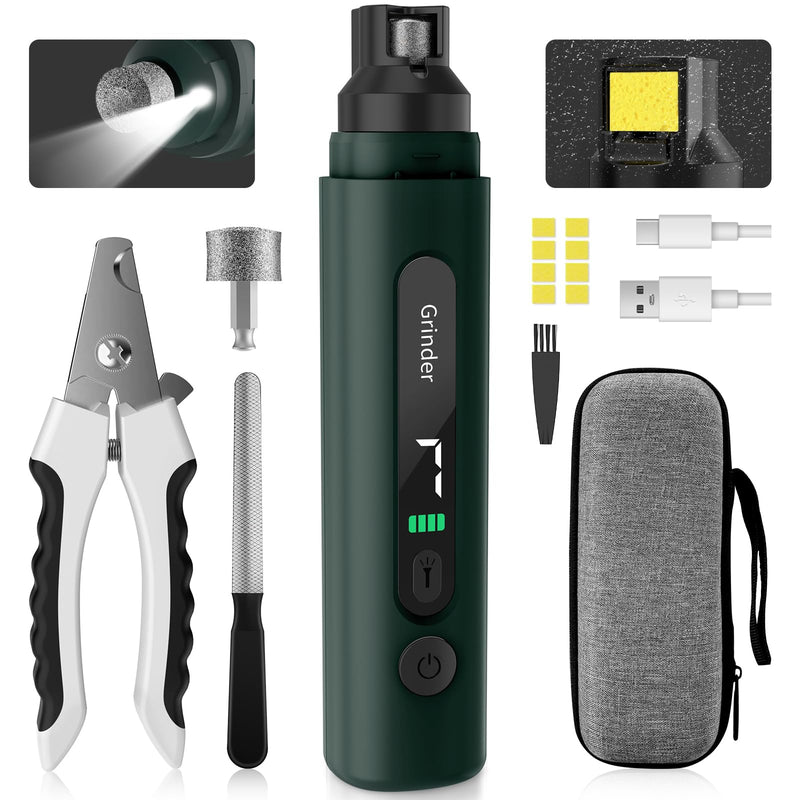 Dog Nail Grinder, 7-Speed Quiet Electric Dog Nail Trimmers, Dog Nail Clippers with Sponge Dust Collection & File for Small Medium Large Dogs, Rechargeable Pet Paw Grooming Supplies Kit(Green) Green - PawsPlanet Australia