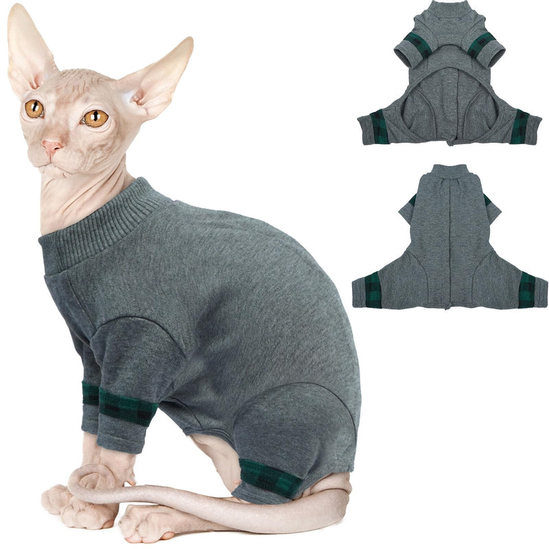 Sphynx Hairless Cats Sweater Shirt Kitten Soft Pullover Cute Cat Pajamas Jumpsuit Cotton Apparel Pet Winter Turtleneck for Cats LightGrey L Large - PawsPlanet Australia