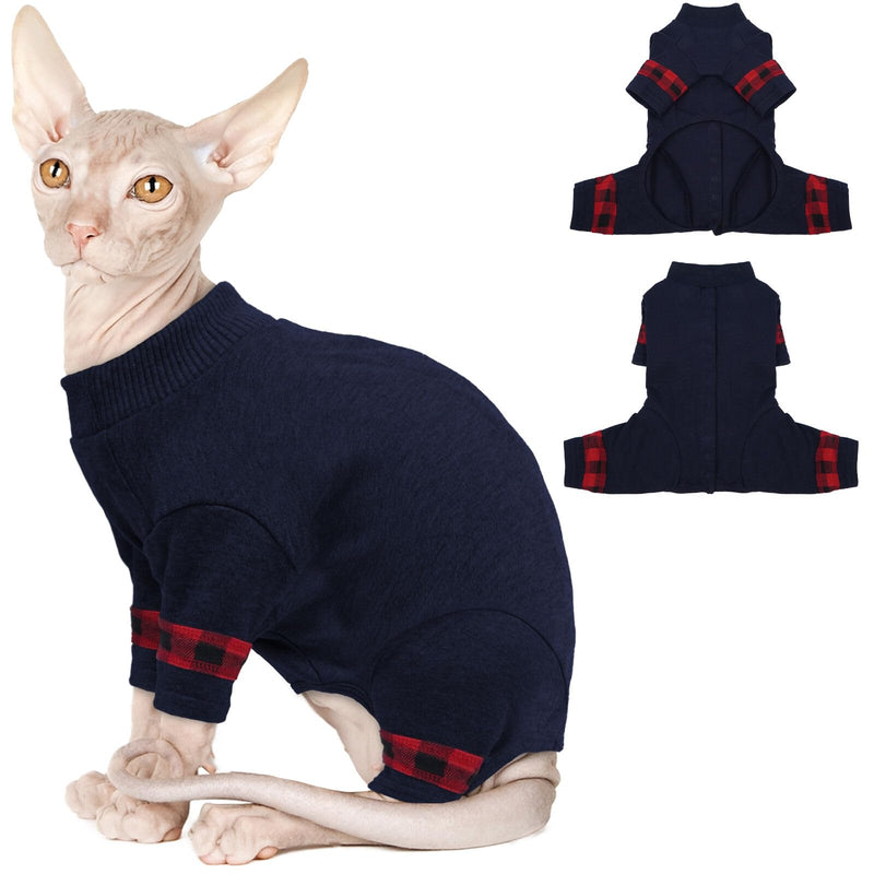 Sphynx Hairless Cats Sweater Shirt Kitten Soft Pullover Cute Cat Pajamas Jumpsuit Cotton Apparel Pet Winter Turtleneck for Cats DarkBlue M Medium - PawsPlanet Australia