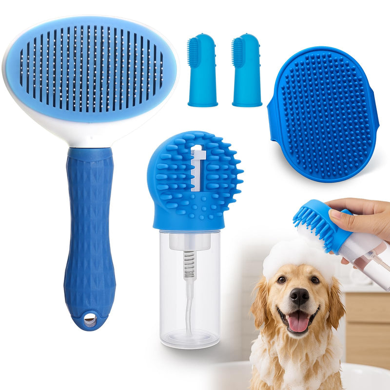 XANGNIER Dog Bath Brush Scrubber Kit,Pet Shower Washing Brush Bathing Supplies Set-With Shampoo and Soap Dispenser,Finger Toothbrush,Silicone Grooming Scrub Tool for Cat Dog Puppy Long Short Hair - PawsPlanet Australia