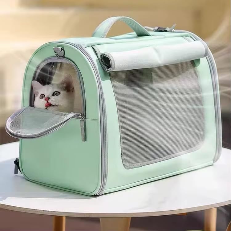 Tristan Home Premium Faux Leather Pet Carrier, Ventilated Travel Bag with Mesh Windows, Shoulder Strap, Pocket, Medium, Suitable for Pet Under 15lbs (Mint Green) Mint Green - PawsPlanet Australia