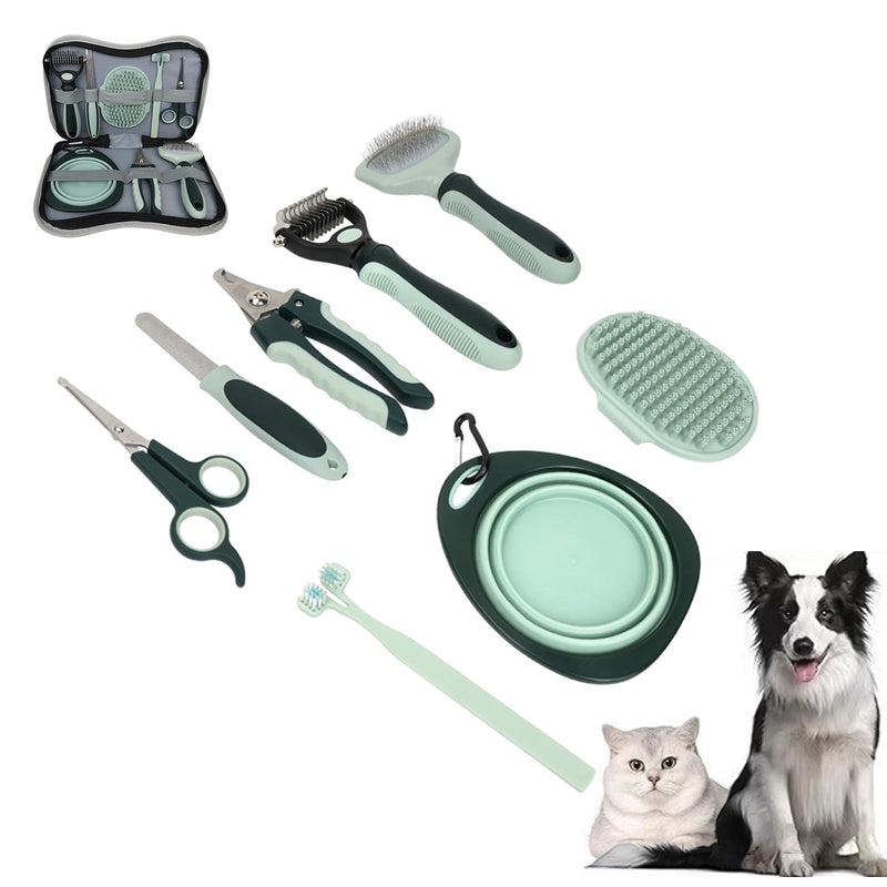 8-in-1 Pet Grooming Kit for Dogs & Cats - Includes Slicker Brush, Nail Clippers, Comb, Scissors, Toothbrush & Collapsible Bowl - Deshedding, Hair Trimming & Care Set, Travel Bag - PawsPlanet Australia