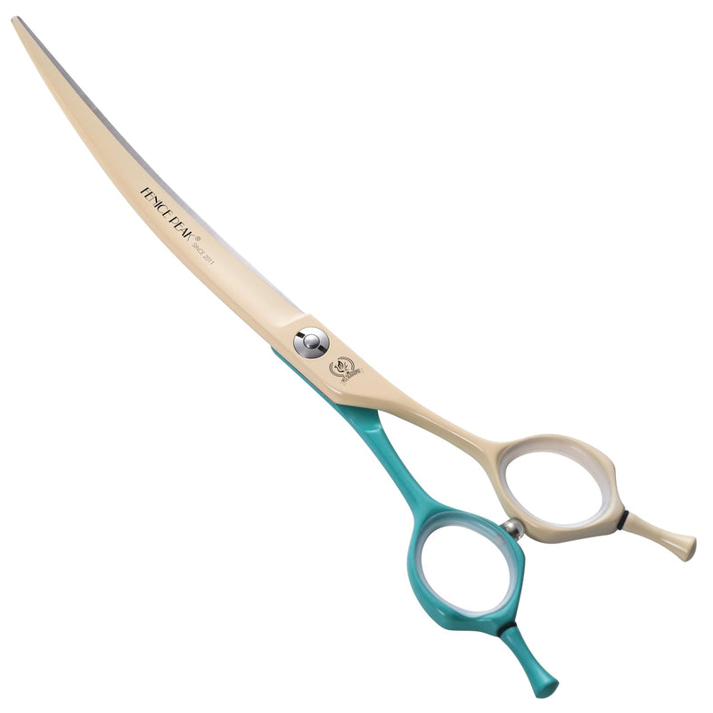 Fenice Peak Curved Dog Grooming Scissors with Coating 440C Stainless Steel, 7 inch Professional Curved Shears Dog Grooming，25 Degree of Curved Blade，Pet Shear for Trimming Face and Paws, Green & White 7" Green&white - PawsPlanet Australia